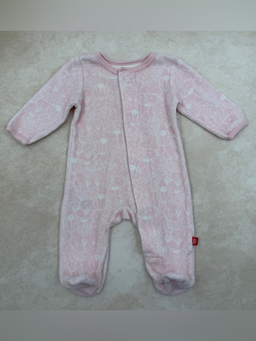 Magnetic Me Pink and White Floral Velour Footed One-Piece